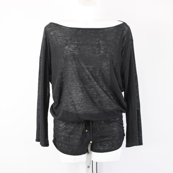 Vitamin A Romper NEW $150 Sz XS Black Sheer Open Back 100% Linen Romper - Picture 3 of 15